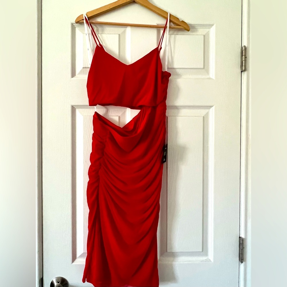 Lulus Cutting Loose Red Ruched Cutout Bodycon Dredd
